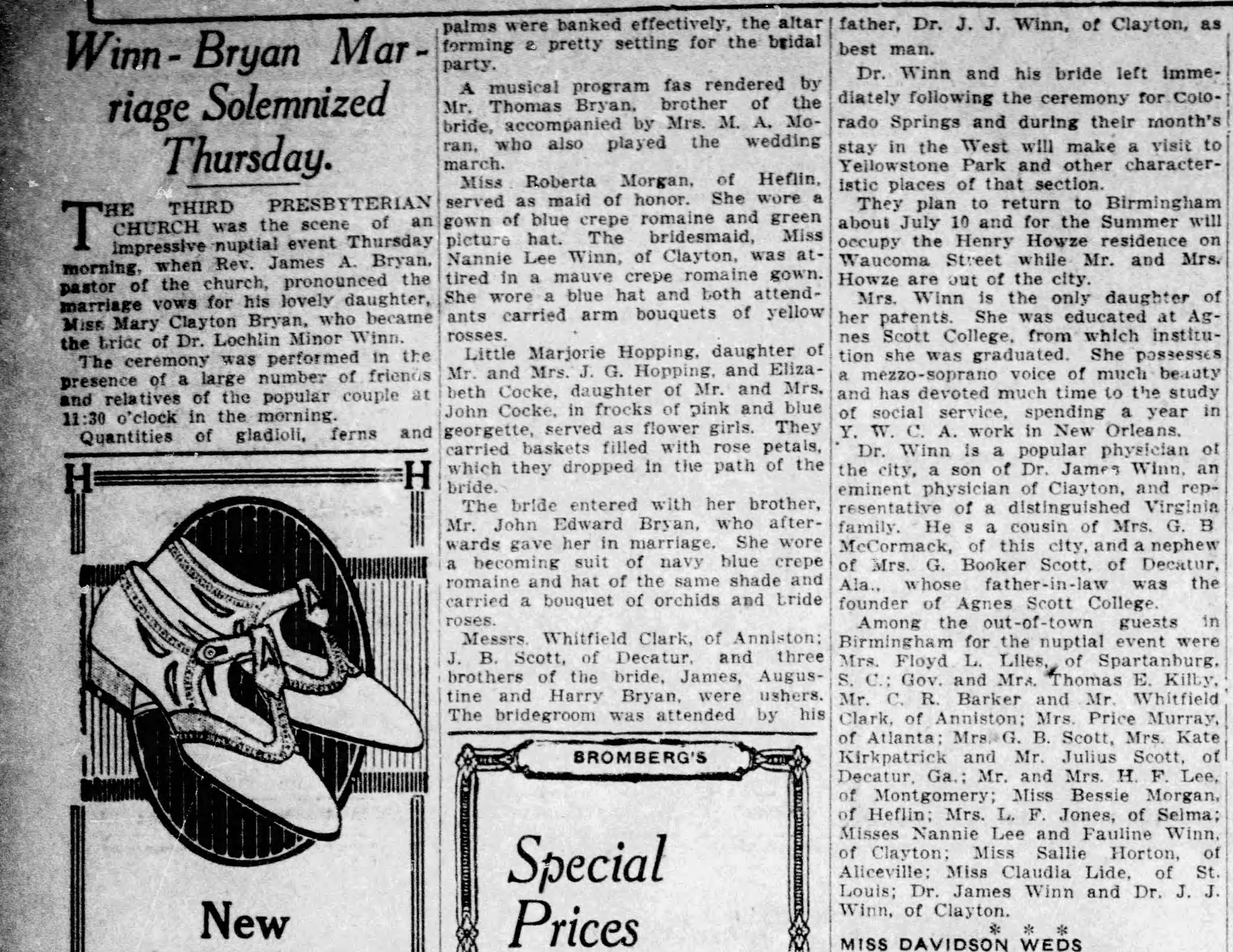 Winn-Bryan Marriage Solemnized Thursday